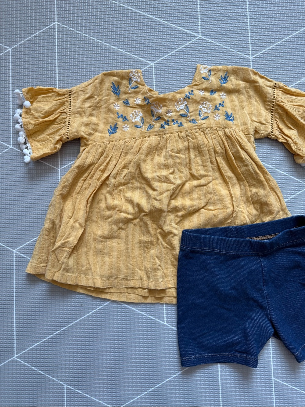 Tommy Bahamas|Baby girl/toddler set,Mustard floral Embroidered Top & biker Short - Picture 3 of 7